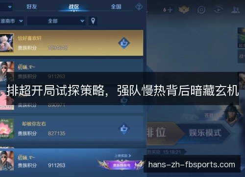 排超开局试探策略，强队慢热背后暗藏玄机
